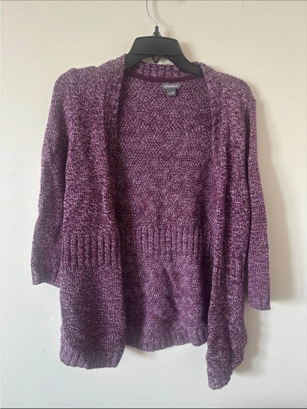 Eddie Bauer Open-Front Marled Purple Cardigan